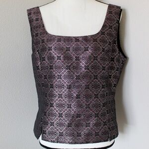 Black, Silver & Purple Metallic Diamond Print Brocade Style Sleeveless Top